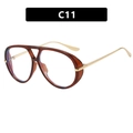Retro pilot sunglasses with dark brown transparent frame and golden metal temples - Transparent Tea Clear Lens
