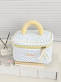 Borsa da trucco trapuntata con pois blu e manico ricamato giallo con scritta melody - Borsa da trucco a mano a pois limone
