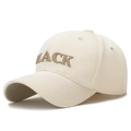 Berretto da baseball bianco panna con ricamo di lettere nere in stile classico a sei pannelli - Regolabile / Beige chiaro