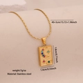 Gold stainless steel necklace with celestial moon, star, and evil eye gemstone pendant - Rectangular Moon Star Eye Style (5#)