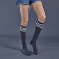 Dark grey knee-high socks with three white stripes in athletic college style - One Size / Dark Grey with White Stripes