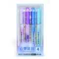 Set of 4 blue and purple gradient highlighters with soft tips for eye protection - Cloud Dream Series (4 Pcs)