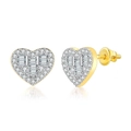 Hip hop heart stud earrings with micro-paved zircons and secure screw back gold plating - Two-tone (OHE130-2 Bi-color)