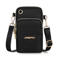 Borsa a tracolla per cellulare in nylon nero con cerniere dorate e ciondolo a fiore - Nero