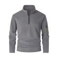 Details des Herren-Fleece-Pullovers mit Stehkragen und Ärmeltasche mit Reißverschluss - S / Dunkelgrau