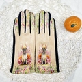 Beige suede touchscreen gloves with 3D oil painting french bulldog and floral pattern - Style 6 (French Bulldog)