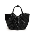 Elegante borsa a nuvola nera lucida con pieghe e manico superiore curvo alla moda - Nero