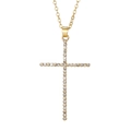 Gold multi-layer cross necklace with crystal-encrusted crucifix pendant on white base - HS1459-12 Gold Pave Rhinestone Cross Necklace