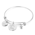 Bracelet ajustable en acier argenté avec breloques cœur et gravure mi mama - Style A(KB153316-Z) / Argenté