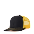 Trucker hat in black and yellow mesh with curved brim and contrast stitching - Adjustable / Black + Gold Mesh