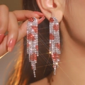 Elegant long fringe tassel earrings featuring red and clear rhinestones for women - Flat Style / Red White Rhinestone