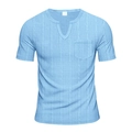 Light blue men's V-neck linen-textured T-shirt in breathable cotton fabric, size M - Light Blue