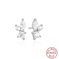 Elegant S925 sterling silver stud earrings with marquise zircon and delicate white pearls - 925 Silver / Platinum #1