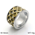 Two-tone silver and gold woven mesh titanium ring with diamonds in 14mm width - Woven Grid Style (KR91367-GC)