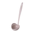 Pink wheat straw soup ladle with integrated strainer and long handle on white background - Nordic Beige