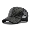 Black mesh trucker hat with woven checkerboard front panel and breathable back mesh - Adjustable / Black