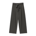 Women's dark olive high-waisted wide leg trousers with matching ribbon belt tie - XS / Gray Pants
