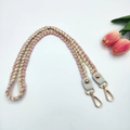 Pink and beige braided cotton shoulder strap with golden lobster clasps for handbags - 80cm / Light Pink