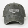 Detail of washed dark gray baseball cap with California West Coast embroidery - Adjustable / Army Green