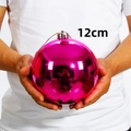 Rosafarbene 12 cm Weihnachtskugel mit Glanzeffekt zur Größendarstellung gehalten - 1 Stück (12cm) / Glänzend Rosarot