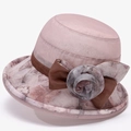 Breathable women's sun hat with floral brim and bow detail for elderly ladies - Khaki