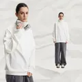 T-shirt uomo beige a collo alto con maniche lunghe in caldo tessuto spazzolato - S / Bianco Sporco