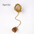 Golden 304 stainless steel tea infuser with raw natural tiger eye stone pendant charm - Tiger Eye (Gold)