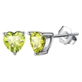 Elegant S925 sterling silver heart earrings with yellow-green crystal stone accents - Yellow Green Heart Style (APE32-8G)