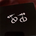 Chique zilveren CD-logo hangoorbellen met geometrische kogelknop in hoogglanslak - 54# 925 Sterling Silver Earring Post-Zilver Gepolijste CD Letter Logo Hangoorbellen