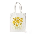 White canvas tote bag featuring aesthetic yellow floral watercolor print patterns - Style G-Yellow Flower