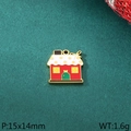 Christmas house charm in red and green enamel, stainless steel pendant 15x14mm - House Building Style (KLJ10421-ZLA)