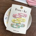 Set of six cute wave pattern hair clips with pink and yellow plaid floral designs - Light Yellow Series