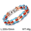 Titanium bike chain bracelet in blue and orange gold finish with red rhinestones - 20cm Blue Orange & Gold Style (KB69259)