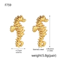 Detailed size and weight specs of golden stainless steel seahorse earrings - Gold Seahorse Stud Earrings (F759)