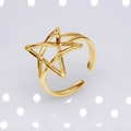 Adjustable golden stainless steel open ring featuring a hollow star design - b7 Hollow Star / Gold