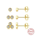 Juego de tres pendientes de plata de ley S925 dorada con circonitas brillantes - Dorado