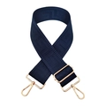 Macro detail of dark blue jacquard wide shoulder strap with golden metal swivel hooks - Dark Blue
