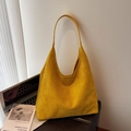 Minimalist ginger yellow faux suede large tote bag with long shoulder strap for women - Shoulder Bag Set / Yellow