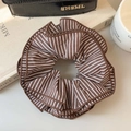 Brown and white striped fabric scrunchie with layered design and soft cotton texture - Coffee Stripes 4-Layer