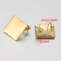 Detail of 15mm gold-plated square stud earring base with 3mm hole for DIY crafts - Style 3 / 18K Gold