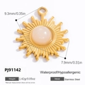 Pendentif soleil doré avec pierre rose en acier inoxydable pour création de bijoux - Pendentif Rayon de Soleil à Cabochon Rose (PJ91142)