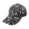 Berretto da baseball leopardato con rete marrone e foro per coda di cavallo outdoor - Leopardo Grande Marrone - Cappello con Coda