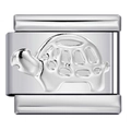 Italian charm bracelet link featuring embossed silver turtle design on square metal base - Steel Turtle-Y508