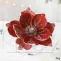 Pink velvet artificial Magnolia flower with silver glitter for Christmas decor 24cm - Peach