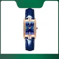 Luxury square women's watch with rose gold diamond case and navy blue leather strap - Strap Style / Blue Leather Strap Blue Dial (EU Standard)