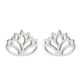 Detalle de pendientes de loto hueco plateados con diseño floral geométrico minimalista - 306 Loto / Color Acero