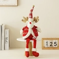 Christmas reindeer gnome plush toy with red hat and golden antlers in sitting pose - Long Leg Sitting Reindeer