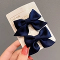 Cute dark blue bow hair clips with braided hair extensions for girls' hair styling - Navy Blue Bow (Hair Clip 024-Braid)
