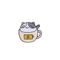 Cute gray and white cartoon cat in a beige coffee cup metal enamel pin badge - Battery Cup Calico Cat (C1958-7)