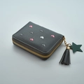 Detail of dark grey heart embroidery wallet with tassel zipper and star leather pendant - Gray